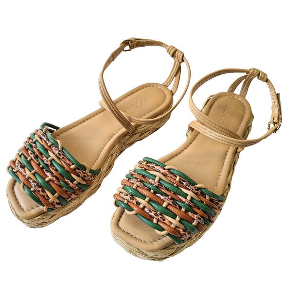 Ulla Johnson NEW Ada Woven Leather Ankle Strap Sandals Jute Flatform Size 8.5 - Picture 1 of 10